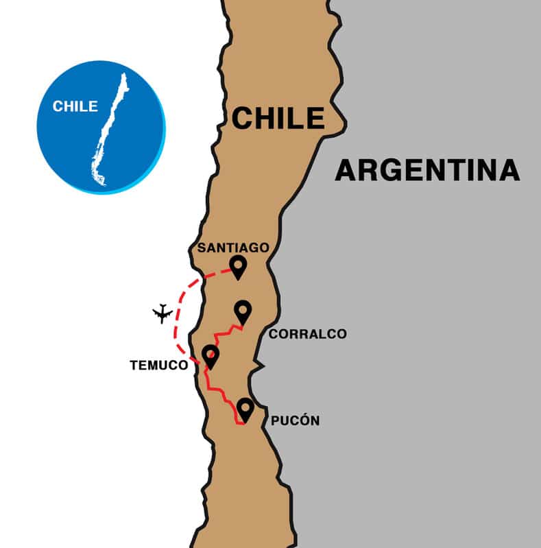 chile volcanos ski tour map