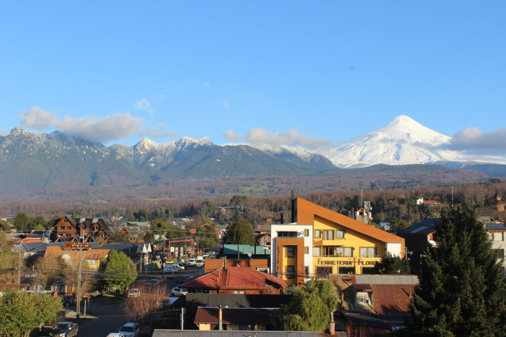 The town of Pucon Chile with Volcano Villarrica