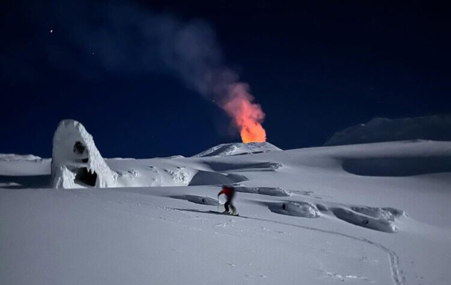 Volcano ski touring in Chile with PowderQuest on active volcano